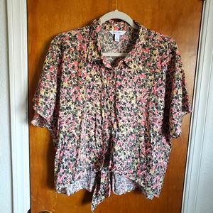 NINE WEST XL wrap tie front waist floral puffed sleeve top